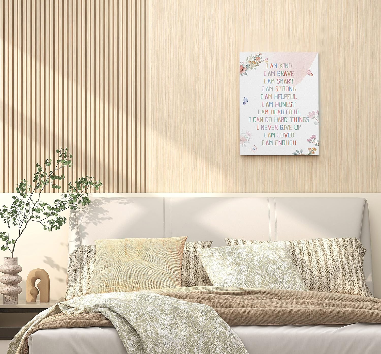 WODMIS Affirmation Wall Decor,I Am Kind Smart Brave Inspirational Framed Canvas Wall Art Decor 11×14,Watercolor Wall Decoration for Office Girls Room Prints Decor (pink1, 11x14) image 4