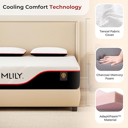 Miniatura 5 de MLILY Colchón tamaño Queen de 12 pulgadas de espuma viscoelástica Manchester United, sensación media, sueño fresco y alivio de presión, sin fibra de