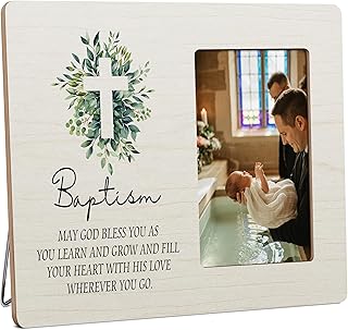 Baptism Picture Frame, Christening Baptism Baby Gift, Catholic Baptism Gifts for Boys Girls Wooden Picture Frames 4x6 inch Photo
