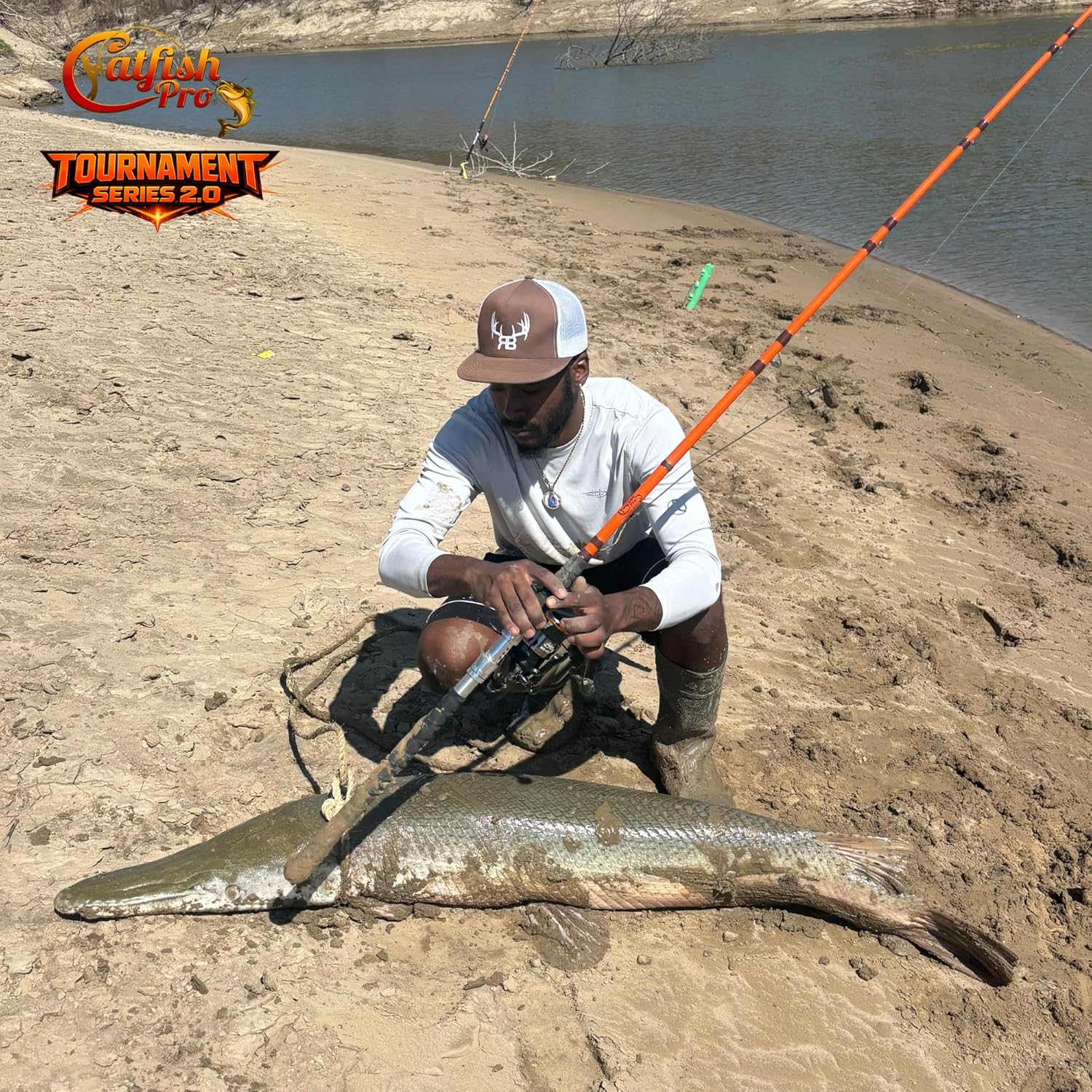 Catfish Pro Tournament Series 2.0 Glow Rod 7'6" One-Piece Spinning or Casting, M, MH, H Action, Sun-Activated Glow-in-the-Dark Rod, Anti-Slip Super Grip Handle, Stainless Steel Guides
