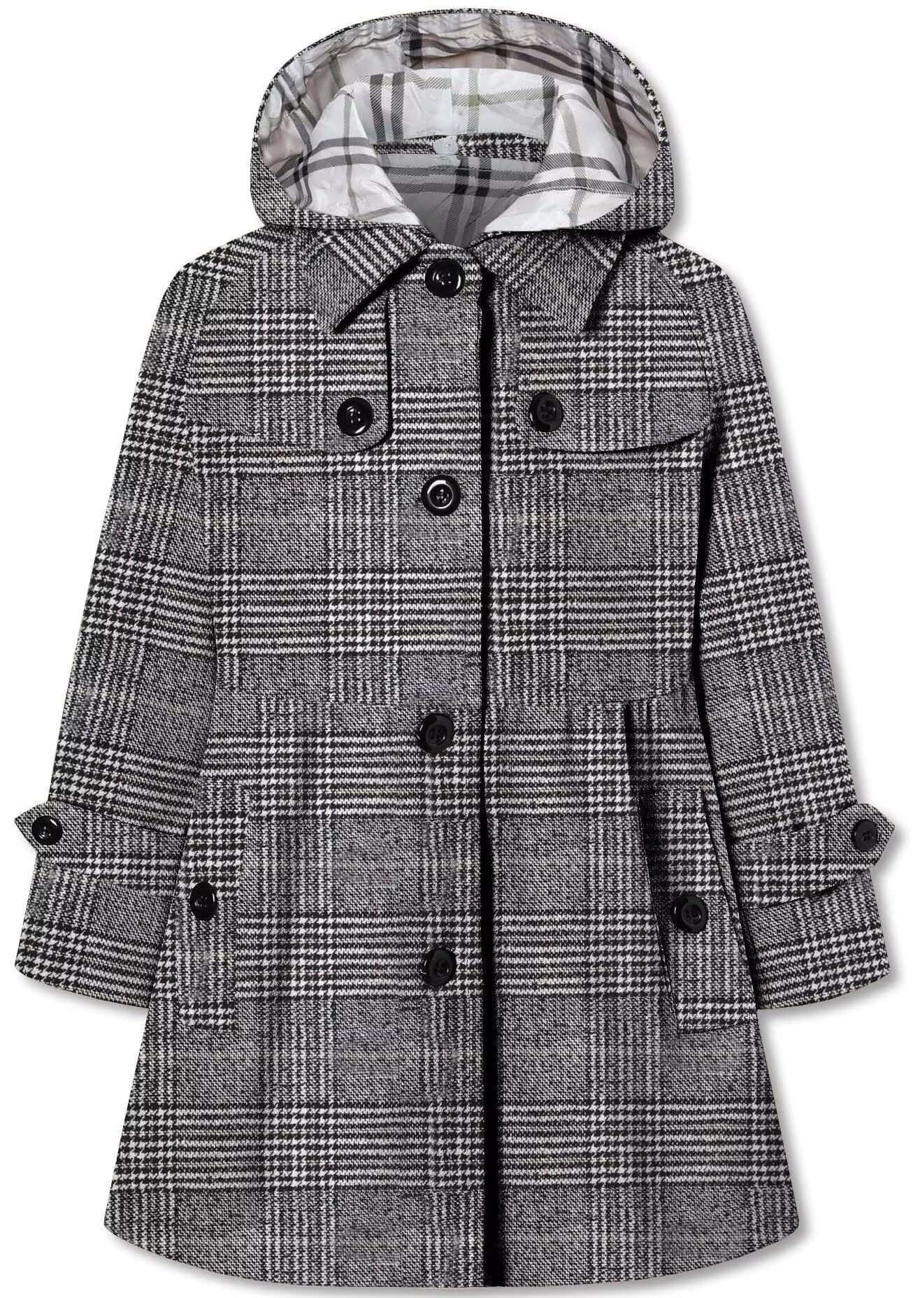 Betusline Girls' Dress Coat Hoodie Wool Blend Coats Fall Winter Peacoat