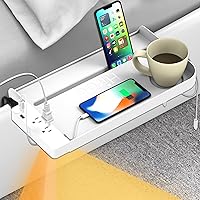 Vista 9 de Estante de noche para dormitorio, litera con puerto de carga USB y 2 salidas de CA, mesita de noche, mesita de noche acoplable, bandeja de noche