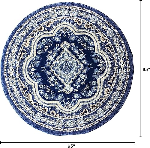 Miniatura 3 de EMIRATES Alfombra tradicional redonda oriental con diseño azul oscuro 520 (7 pies 9 pulgadas x 7 pies 9 pulgadas)