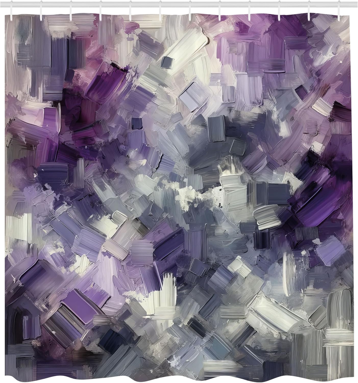 Ambesonne Purple Shower Curtain, Monochromatic Tones Abstract Crystal Cave Paint Brushstroke Technique, Cloth Fabric Bathroom Decor Set with Hooks, 69" W x 75" L, Violet Pale Grey Dimgray
