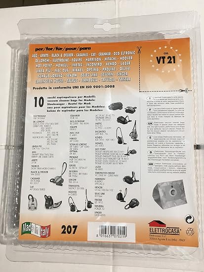 Elettrocasa VT 21 - Accessorio per aspirapolvere in Grigio, CLEOS XTH 170  XTH 180 XTH 200 KOSMOS : XTC 180 PE XTC 200 PE ORBIT: XTD 3070 XTD 3080 E  XTD, 6 pezzo(i) : Amazon.it: Casa e cucina