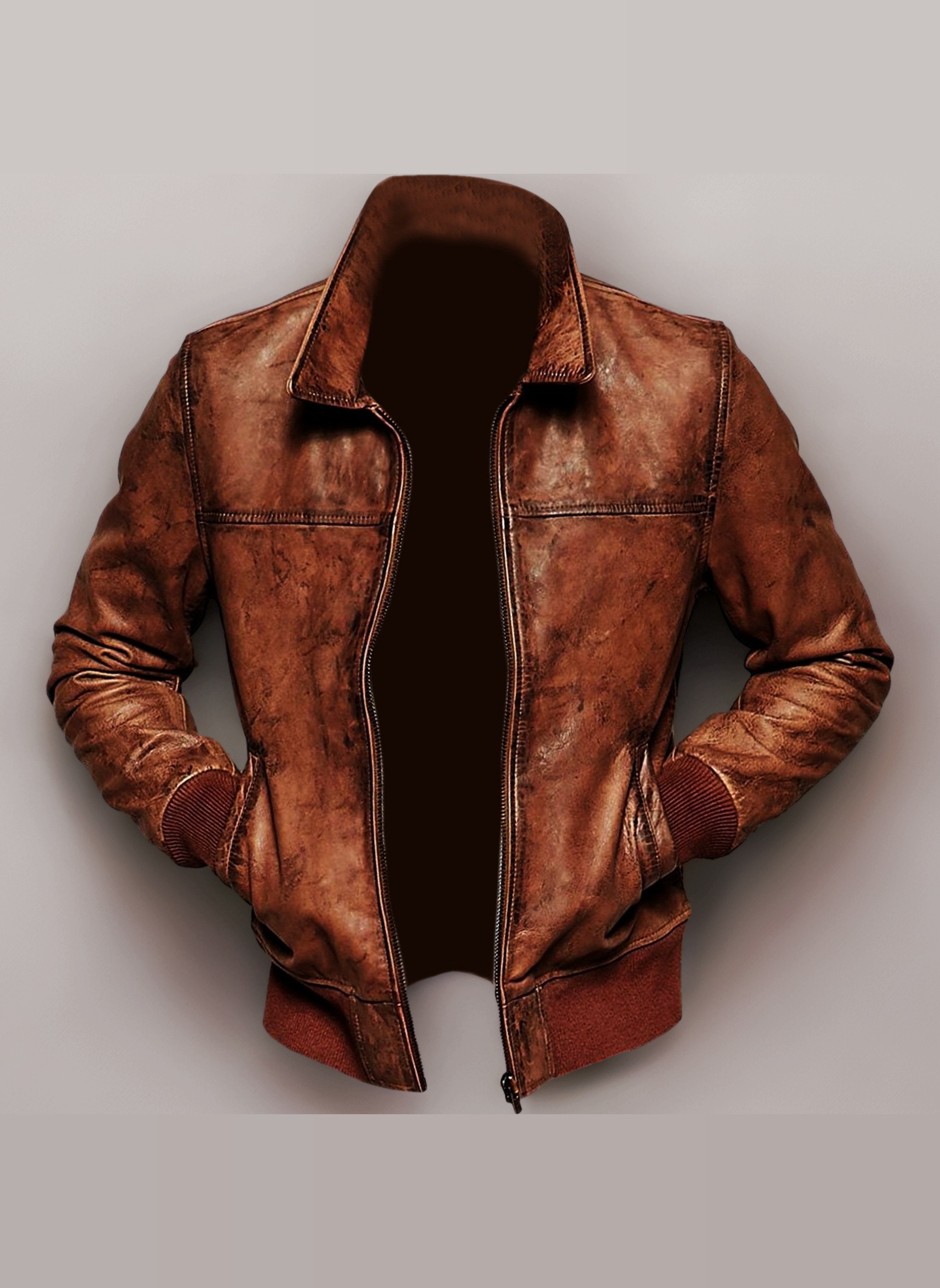 Brown Lambskin Leather Jacket Mens | Distressed Real Leather Bomber Jacket Mens | Vintage Effect Treated Motorbike Clothing