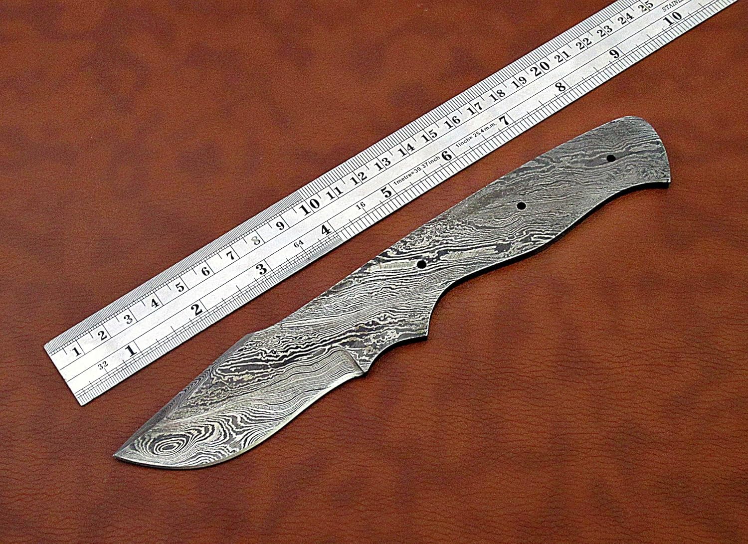 5 pieces set of 8 to 9.5 inches long hand forged twist pattern Damascus steel blank blade skinning knife set, Over all 44 inches long blades compact pocket knife blanks, knife making supplies