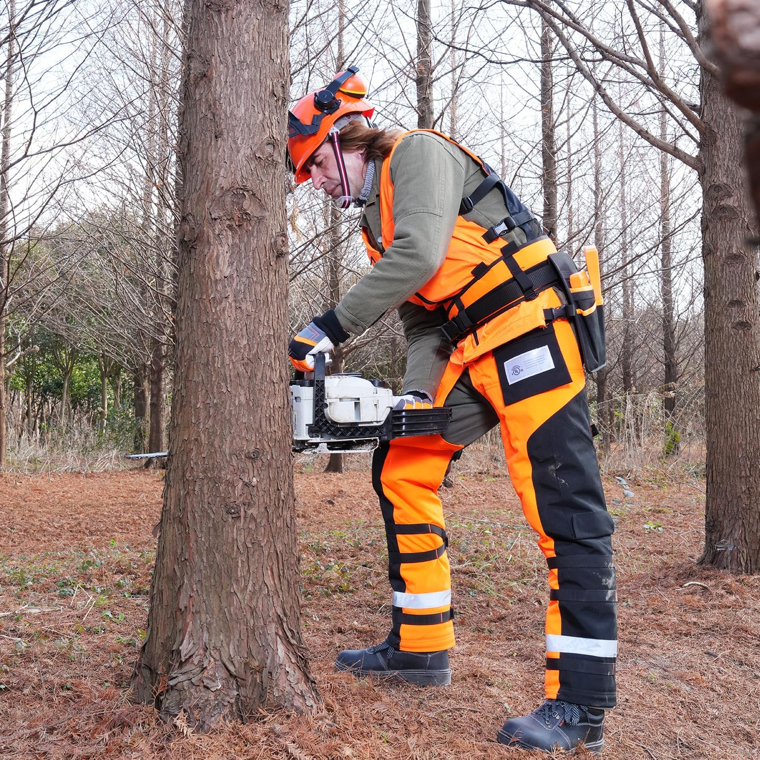 Technical Wrap Chainsaw Chaps by UL Class A 8 Layers Chainsaw Pants Apron Style Orange Black