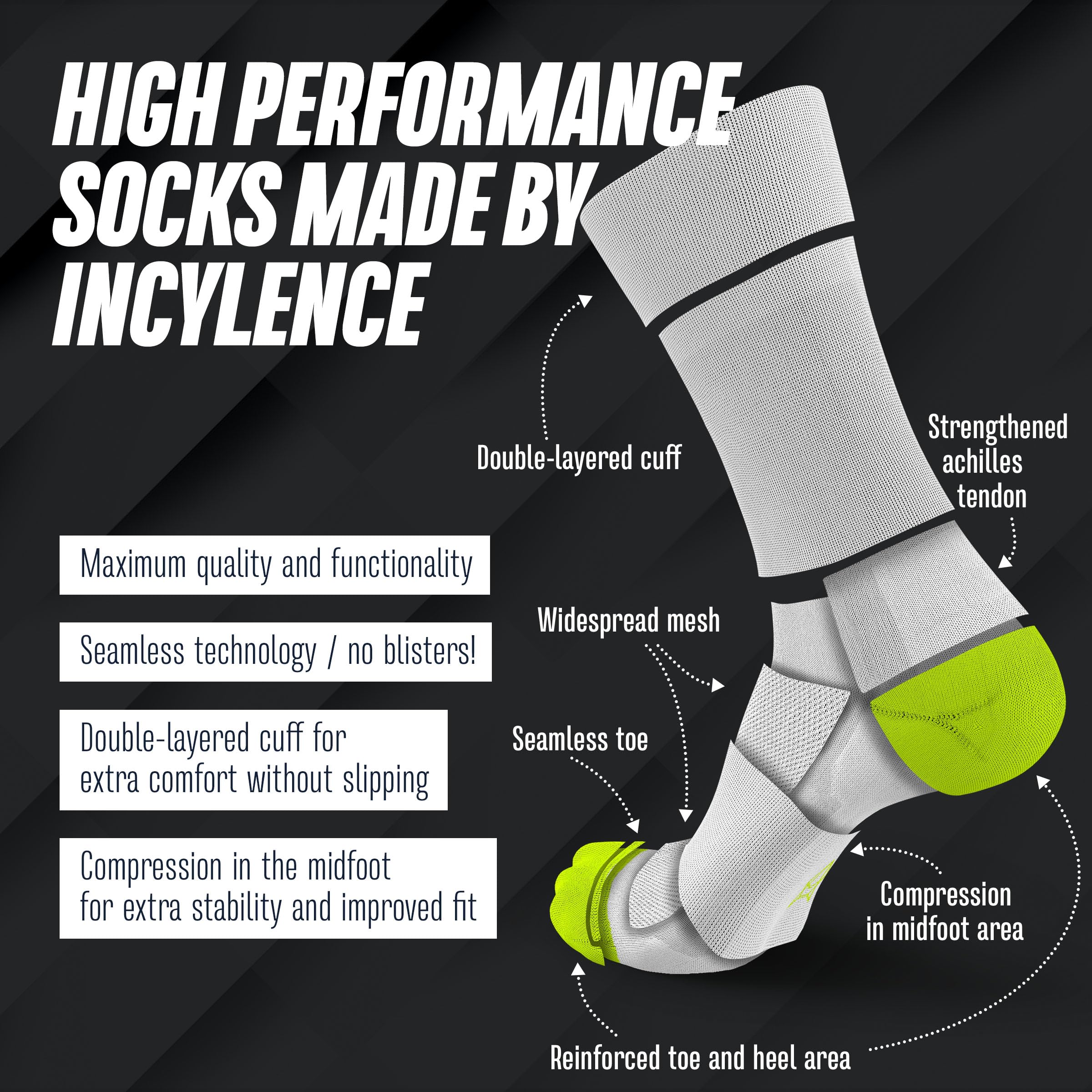 INCYLENCE Lot de 2 paires Chaussettes de Vélo Course Homme Femme – Compression Légère Respirantes Coutures Lisses Orteils
