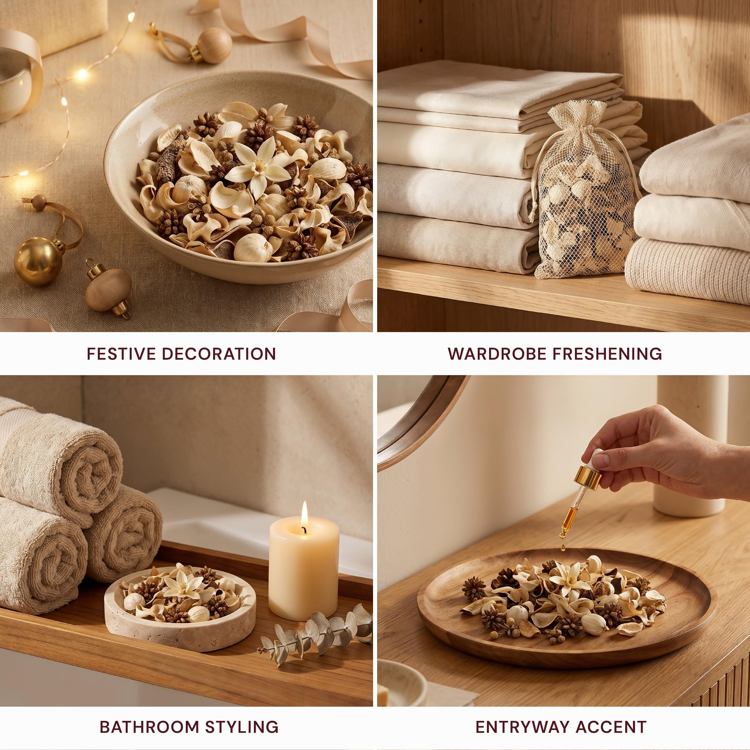 Soul & Scents Vanilla Potpourri Pack of 2 | Dried Flowers | Fine-Living | Natural Decoration | Mood Enhancer | Perfect for Home Decor, Gifts, and Aromatherapy | Made in India | 140gm Each 2