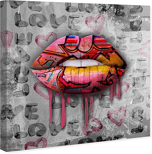 Miniatura 2 de Wynwood Studio Lienzo decorativo moderno y glamuroso con diseño de labios urbanos, arte de pared para sala de estar, dormitorio y baño, 12 x 12