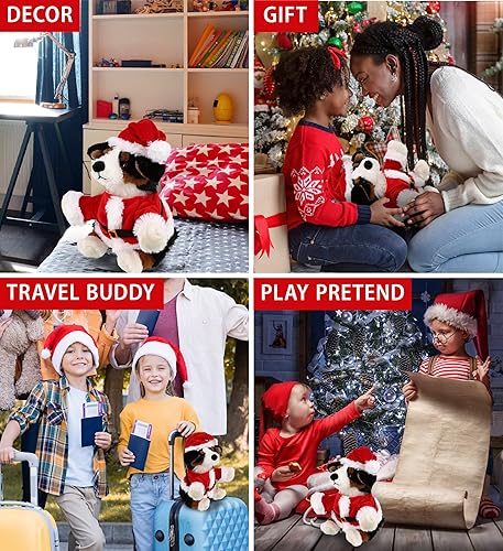 Miniatura 4 de DolliBu Juguete de peluche para perro de Santa Bernese  Vestido de peluche súper suave para perros con atuendo de Papá Noel rojo, lindo día festivo