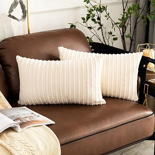Miniatura 371 de UGASA - Juego de 2 fundas de almohada de terciopelo a rayas, funda decorativa para cojín con cremallera oculta para el hogar, sofá, dormitorio,