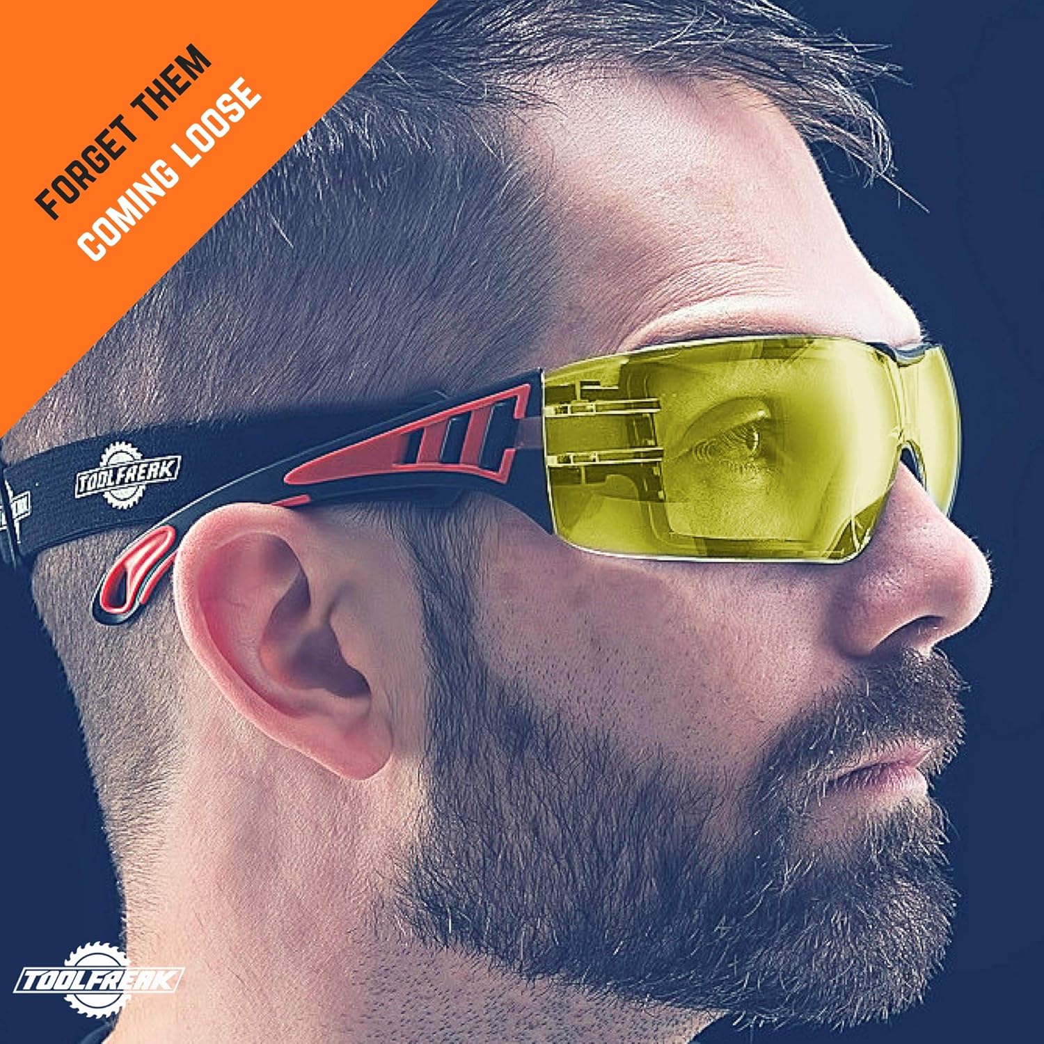 ToolFreak Rip Out Safety Glasses - Yellow - Polycarbonate Lens & z87.1 Rated Protection - Foam Padding & Adjustable Strap - Impact Resistant & Distortion-Free Lenses (Microfibre Case)