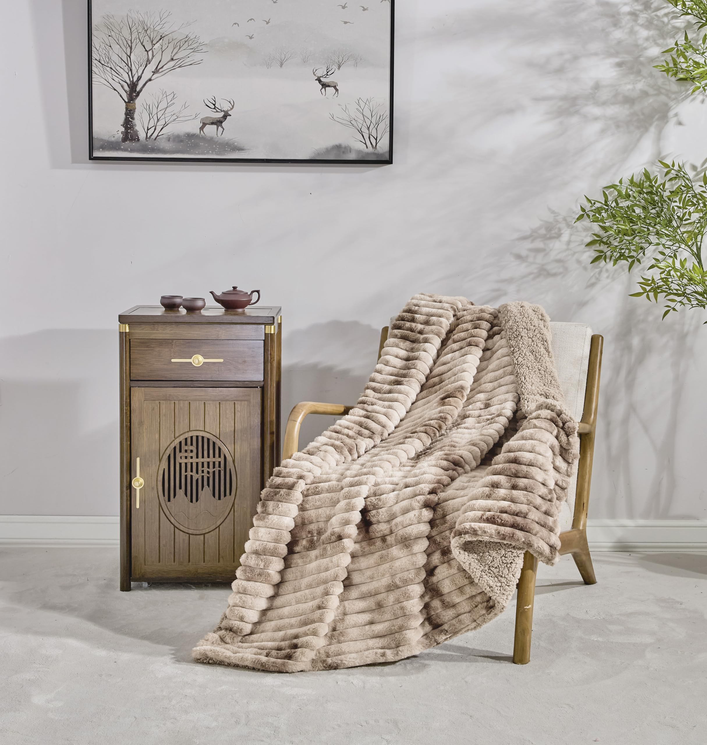 Couverture polaire réversible contre le froid hivernal avec sherpa doux beige