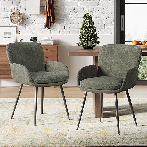 VKNOW Juego de 2 sillas de comedor modernas, sillas de comedor tapizadas con reposabrazos, sillas de cocina con respaldo ergonómico curvado para
