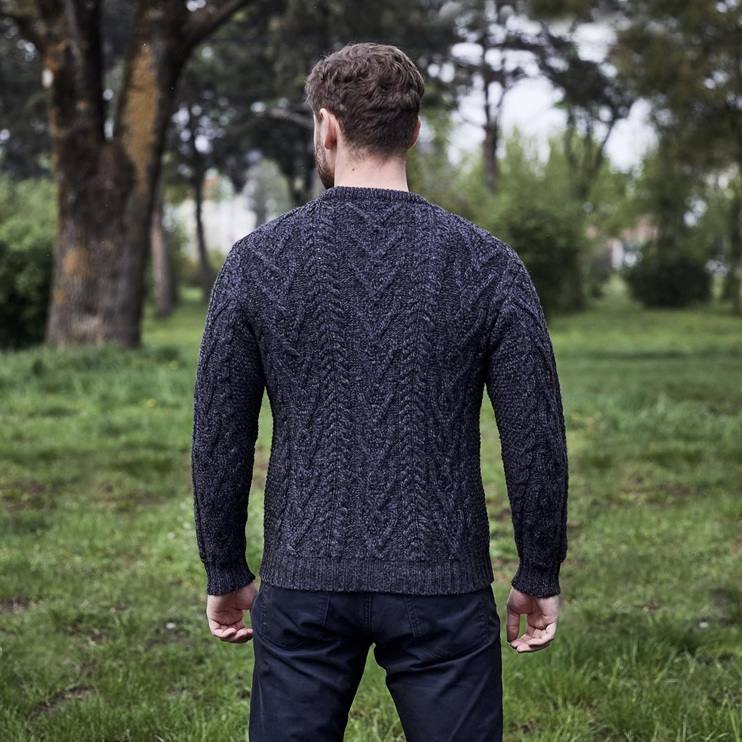 SAOL 100% Merino Wool Men's Irish Traditional Aran Crew Neck Cable Knit Sweater Pullover - Image 11