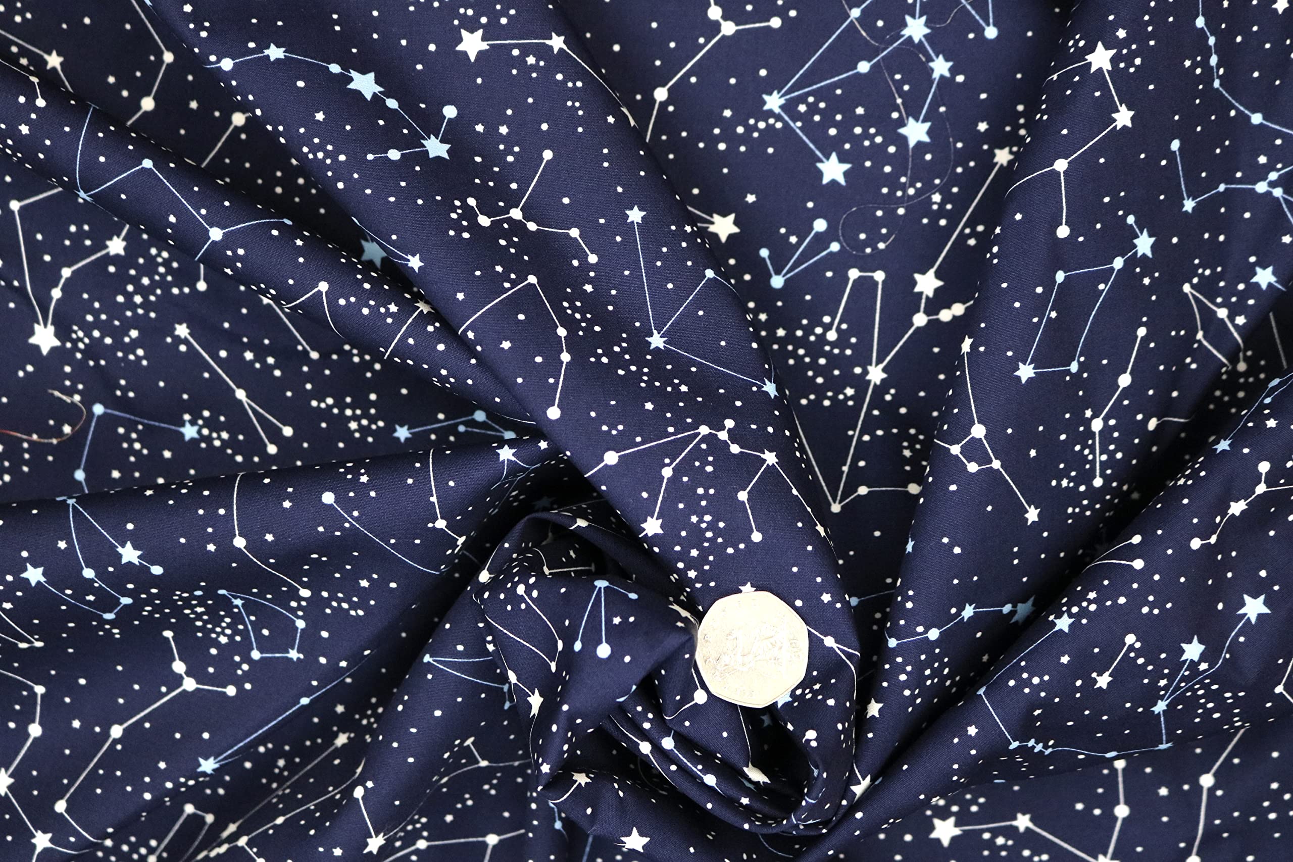 Pyrhan 100% Cotton Poplin By Rose & Hubble | Night Sky Stars Gazing Astronomical Map Printed Cotton Fabric By The Metre UK | 114 Cm | Crafting & Dressmaking Fabric | Dress Fabric Material
