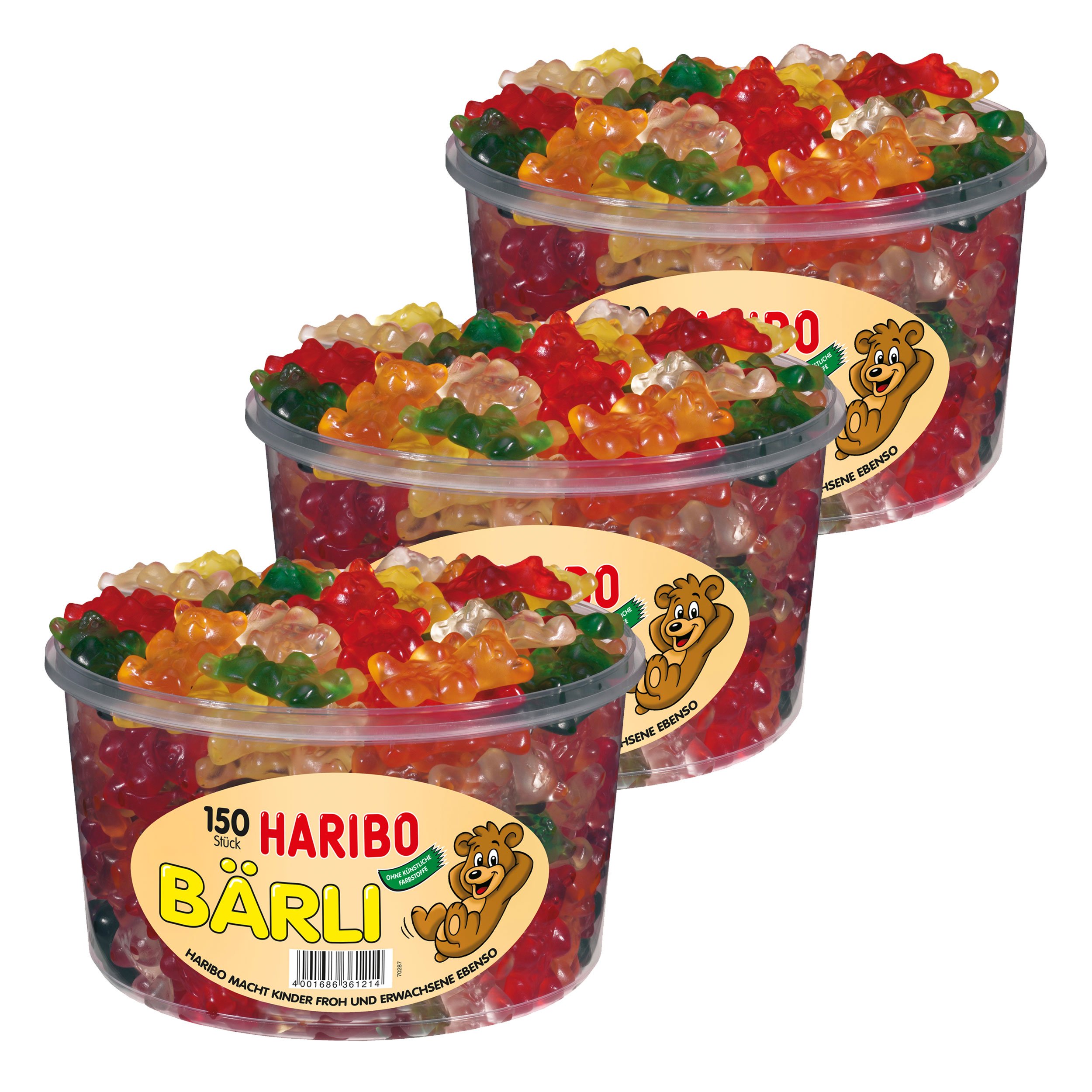 Haribo Bärli, 3er Set, Gummibärchen, Weingummi, Fruchtgummi, Große Bären Süßigkeit