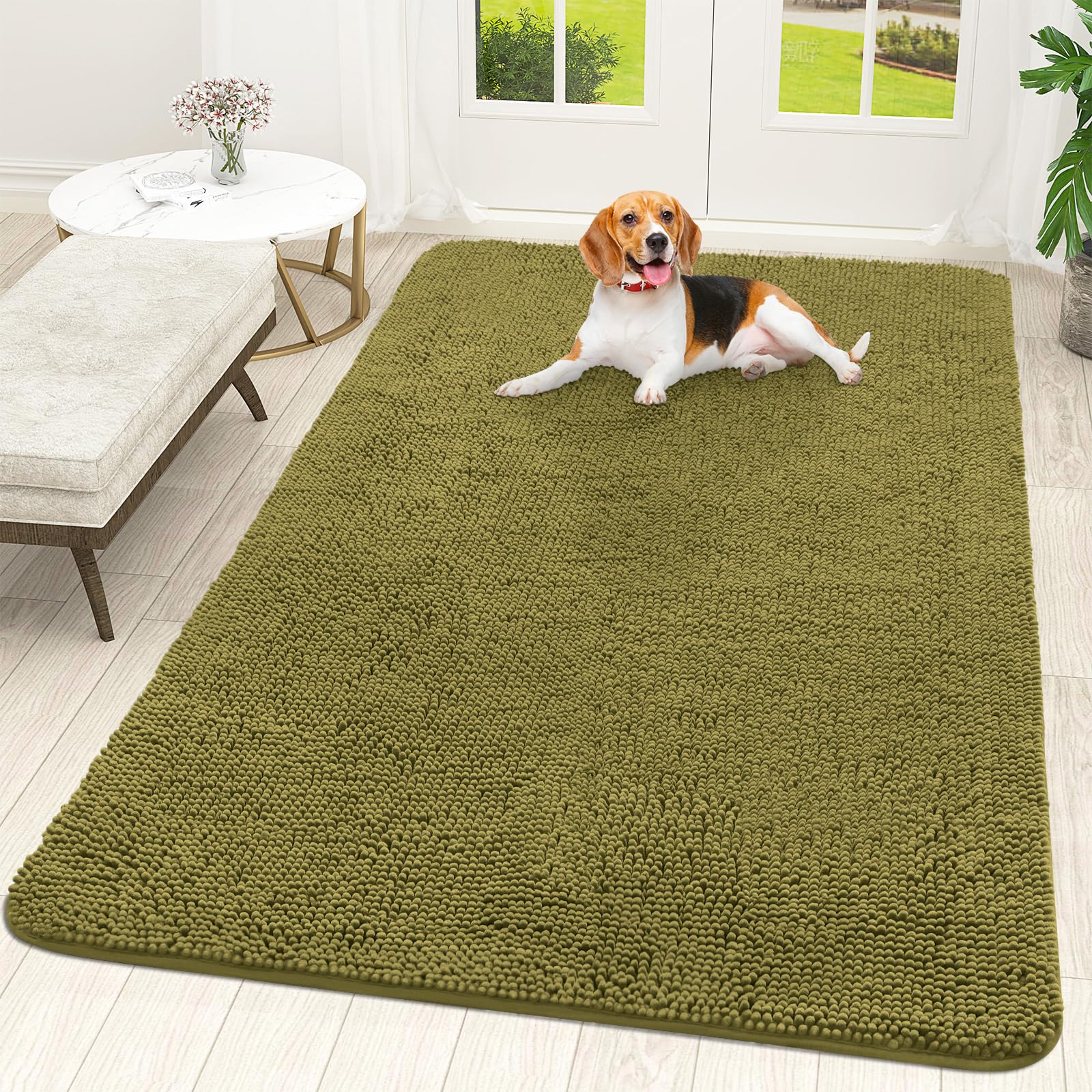 OLANLY Dog Door Mat for Muddy Paws 70x46, Super Absorbent Chenille Mud Mat