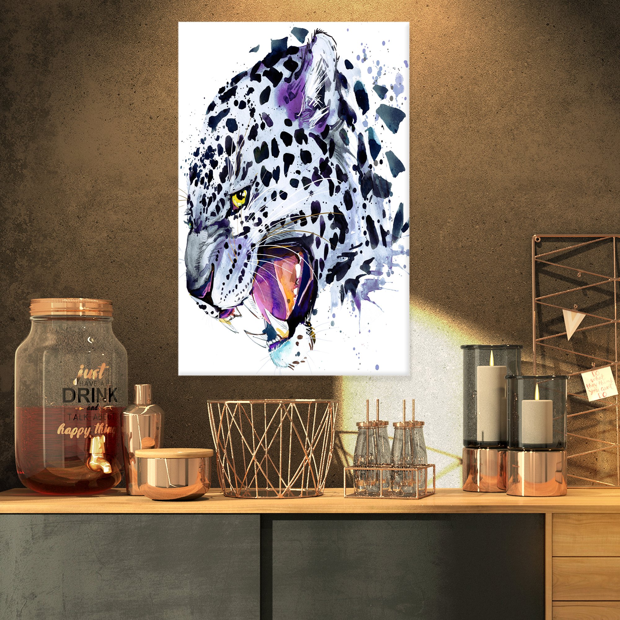 Designart Ferocious Snow Leopard Face Large Animal Wall Artwork, 16x32