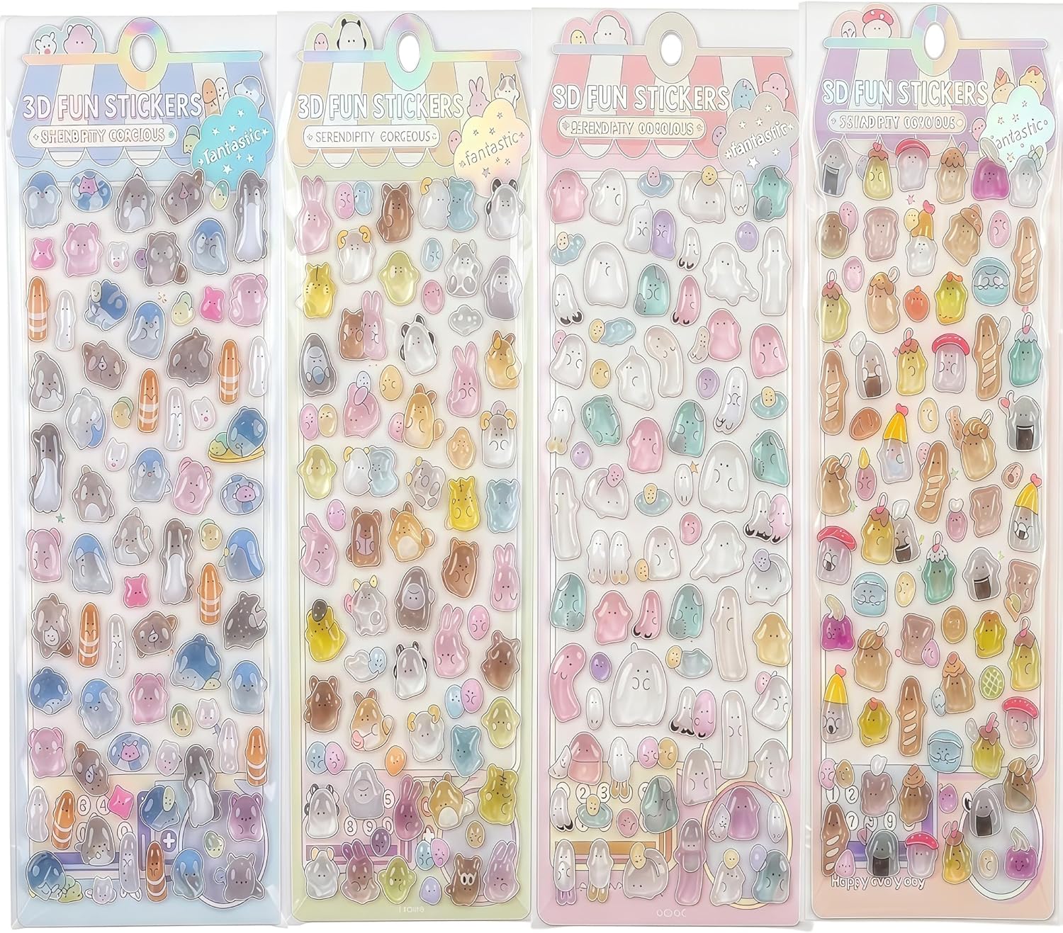 【4 Sheets】 Wife Selected Bewitched 3D Puffy Stickers - Cute Tiny Small Kawaii Mini Puff Sticker,Adults - Micro Sticker for Rewards,Phone Case,Notebook,- DIY Perfect for Craft and GIF (Colorful Candy)