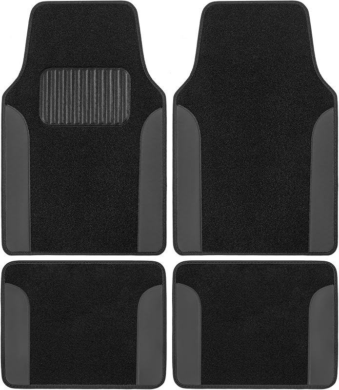 Alfombrillas para auto, Alfombra de Dos Tonos con Detalles de Piel sintética, Juegos de Alfombrillas para automóvil con Almohadilla para el talón Incorporada, Accesorios Interiores Elegantes para auto Gris