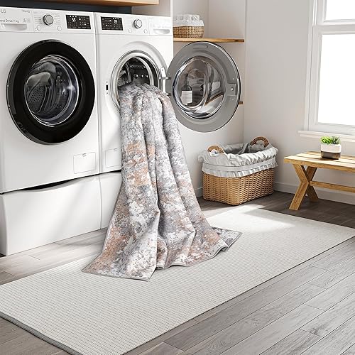 Miniatura 5 de Art&Tuft TPR53-Stone Alfombra de área, reverso con antideslizante, abstracta, plegable, resistente a las manchas, lavable a máquina, para sala de