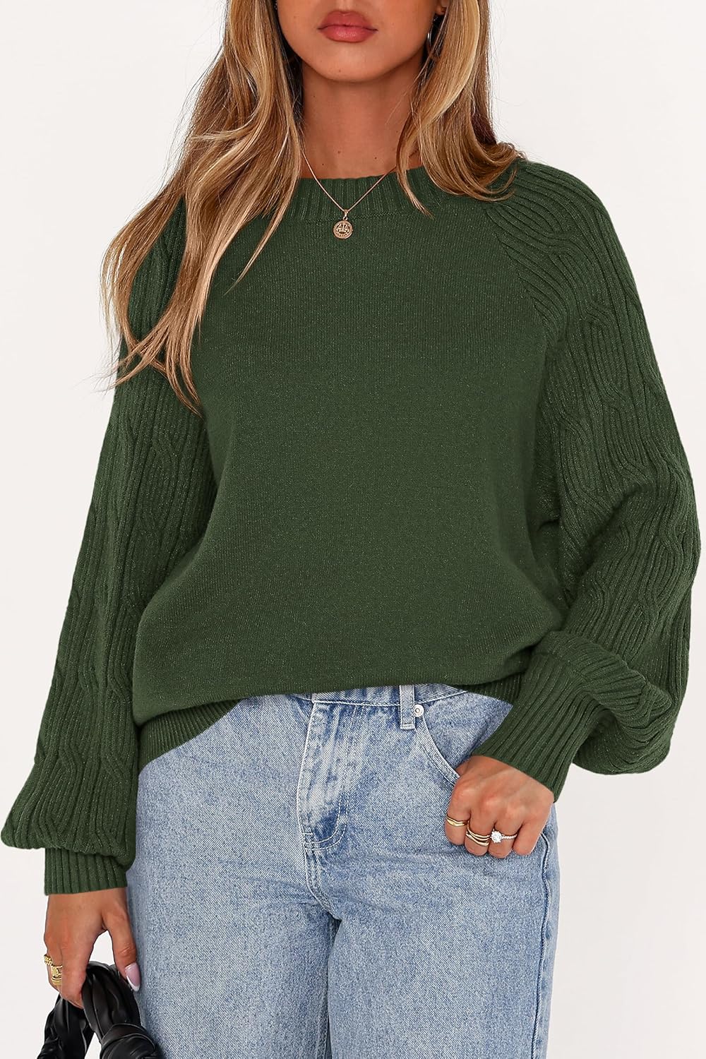 PRETTYGARDEN Womens Sweaters Spring Fashion 2026 Crew Neck Cable Knit Casual Loose Chunky Tunic Sweater Winter Clothing - Image 4