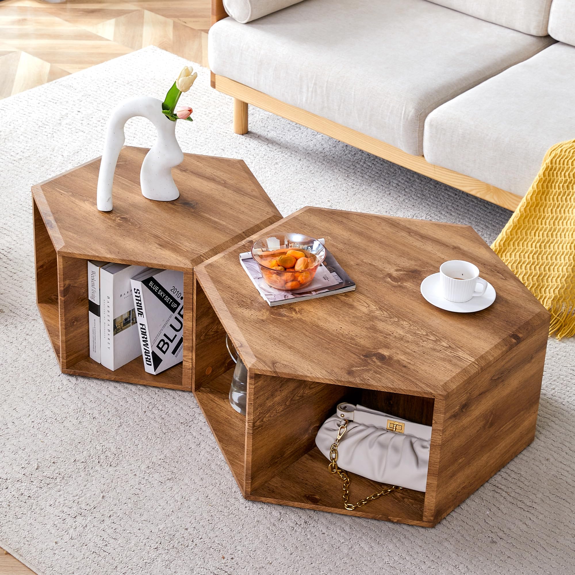 Amazon.com: LUMISOL Hexagonal Coffee Table, Wood Coffee Table with