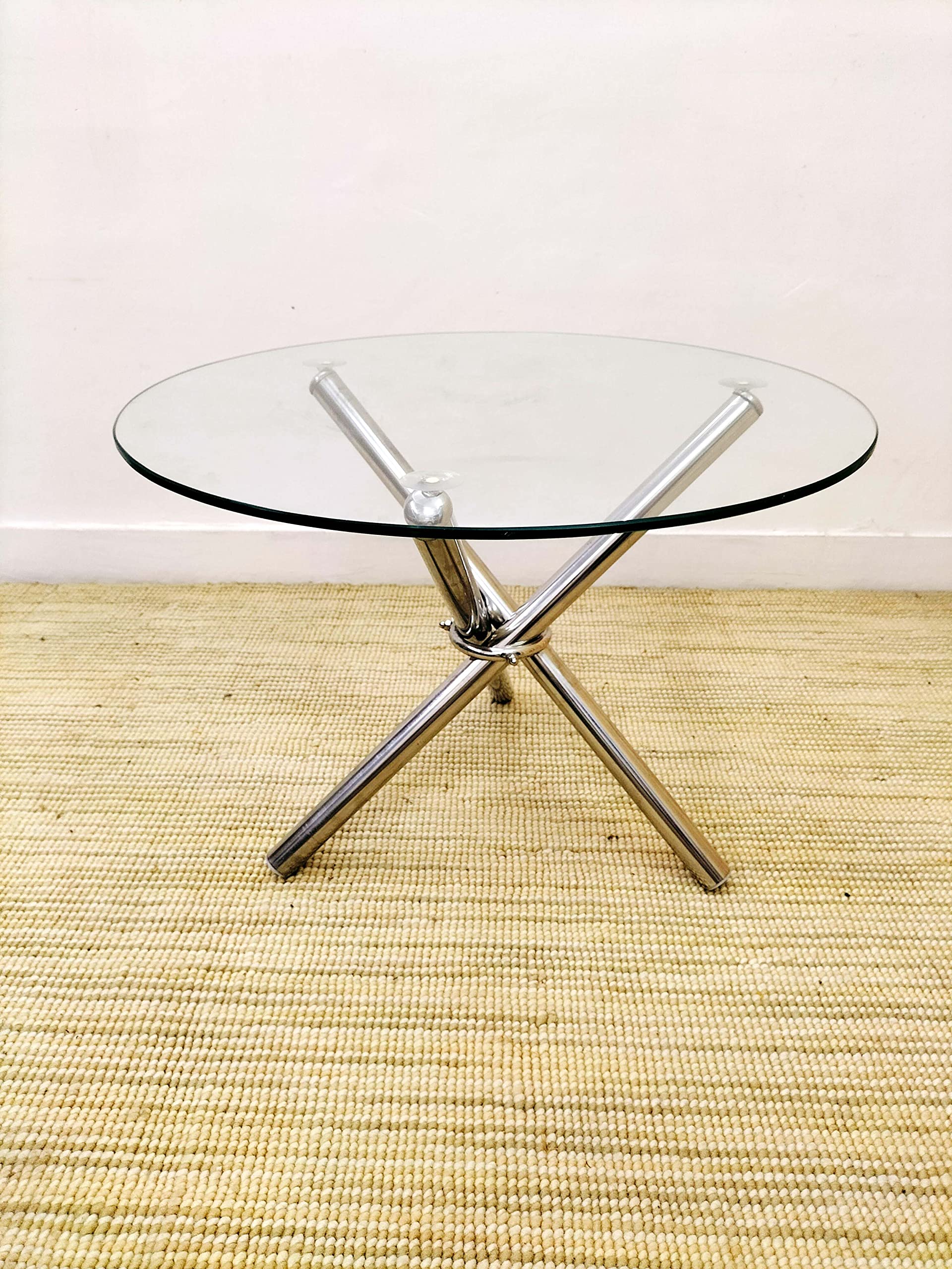 Living Room Center Coffee Sofa Tea Table Stainless Steel (Hydra/Tripod) Table with Round Glass Top (8mm) Size 24x24x17 inches 3