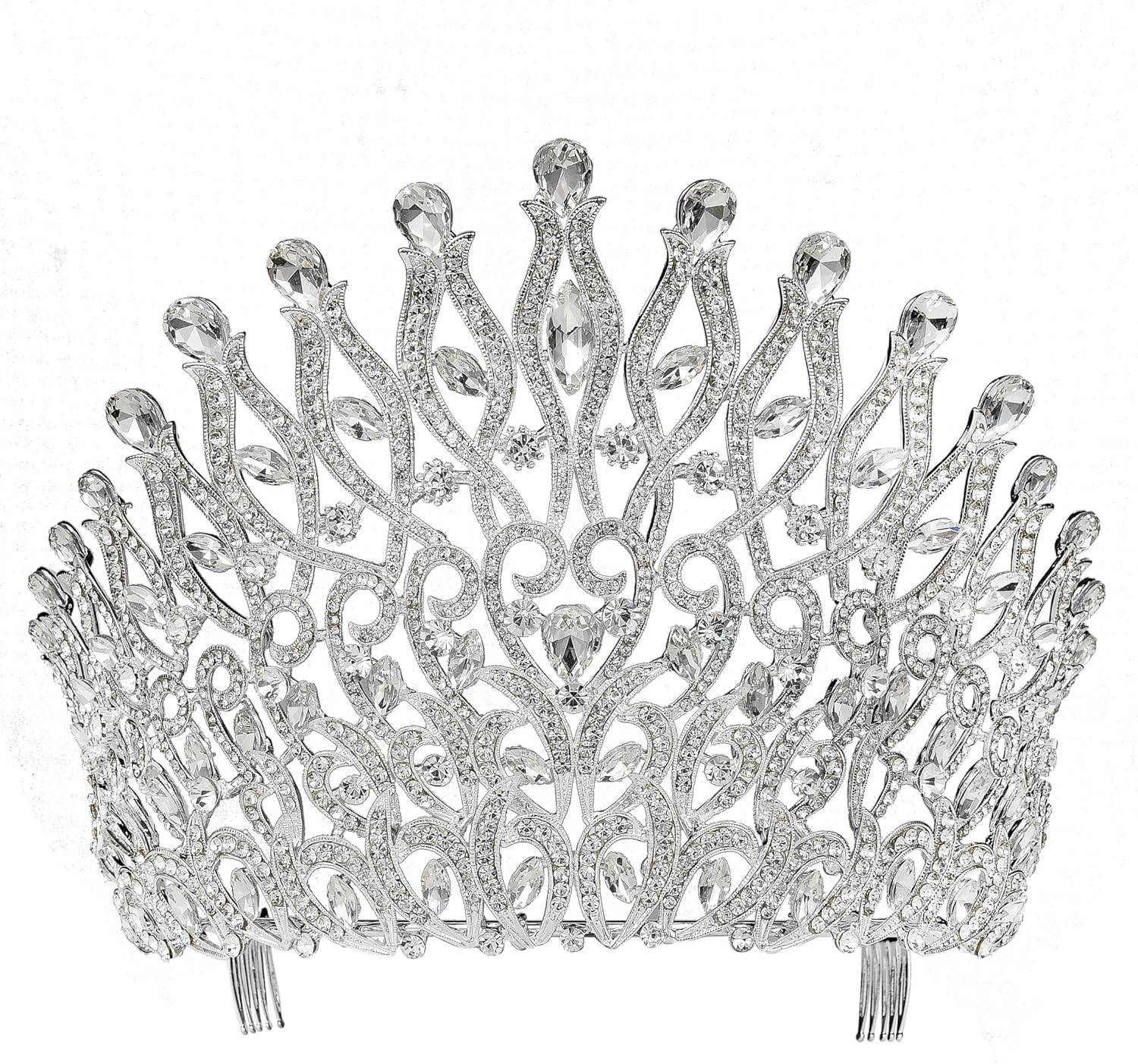 Delux 5.5 Tall Rhinestone Crystal Tiara With Hair Combs, Large Tiara, Huge Tiara Crown Party Pageant Prom Show T991