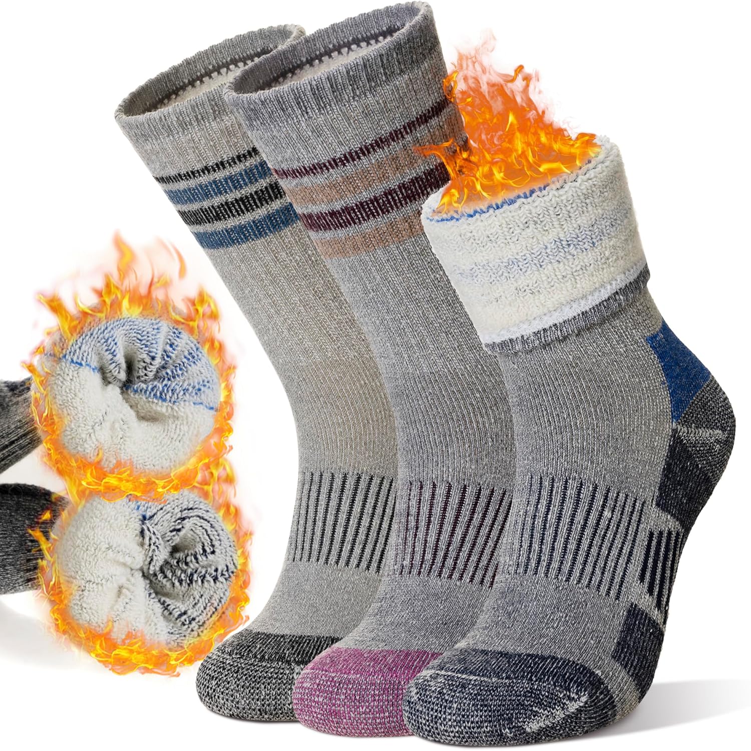 SeeyAN Merino Wool Hiking Socks Womens Mens Thermal Winter Boot Thick Cushion Warm Crew Socks 3 Pairs