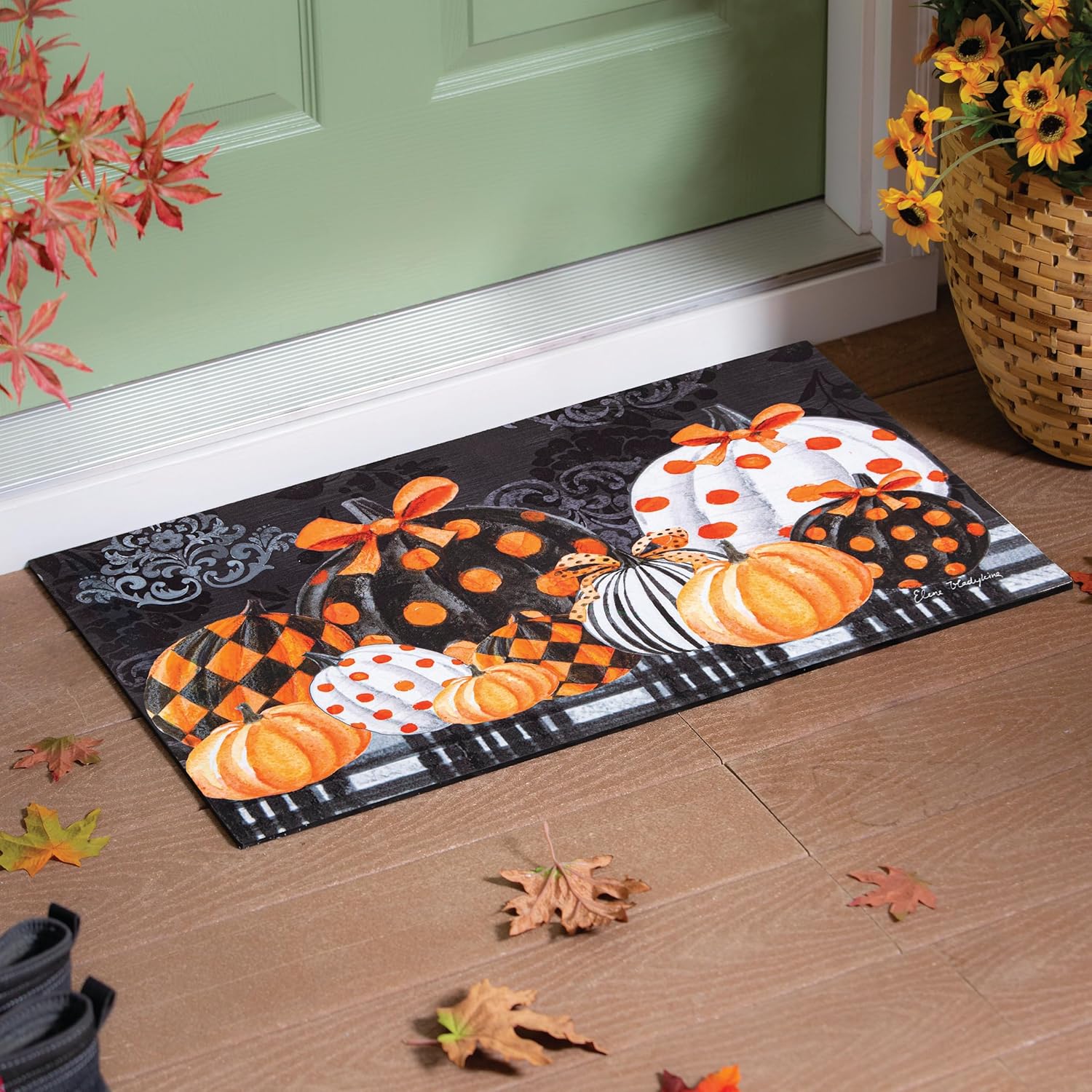 Evergreen Flag Polka dot Pumpkins Fall Sassafras Estate Door Mats, 30 x 18 Inches Sassafras Fall Doormats for Front Door Outdoor Entrance, Indoor Welcome Mats for Entryway