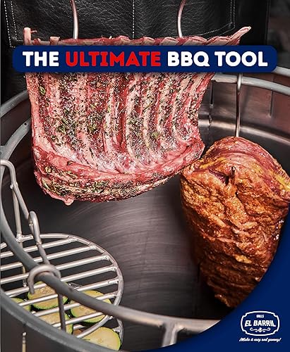 Miniatura 33 de EL BARRIL - Parrilla y ahumador de 13 libras, parrilla ahumadora de carbón de acero inoxidable - Ahumadores portátiles al aire libre con accesorios