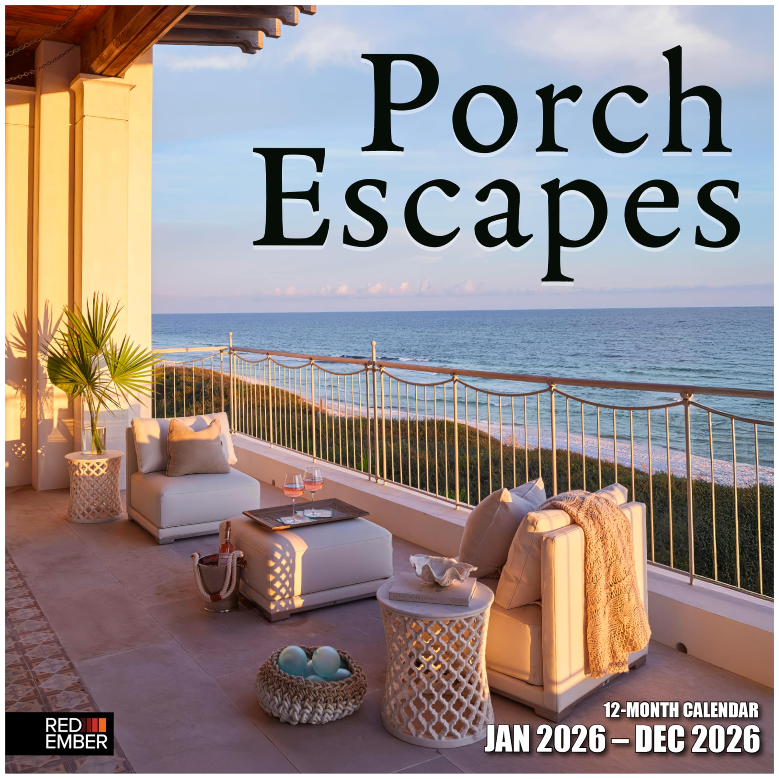 RED EMBER Porch Escapes 2026 Wall Calendar 12 Month | 12" x 24" Open | Thick &amp; Sturdy Paper | Holiday Gift | Travel Calendar 2026