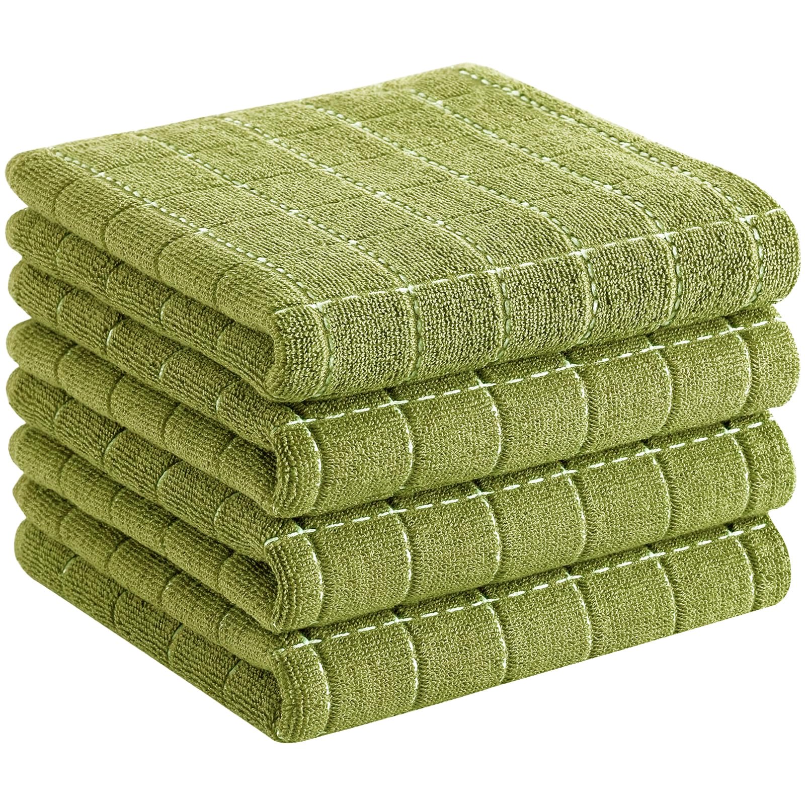 Homaxy 100% Cotton Terry Kitchen Towels, 4 Pack, Olive Green | Ultra Soft and Absorbent Dish Towels for Kitchen, Suitable for Drying and Washing Dishes