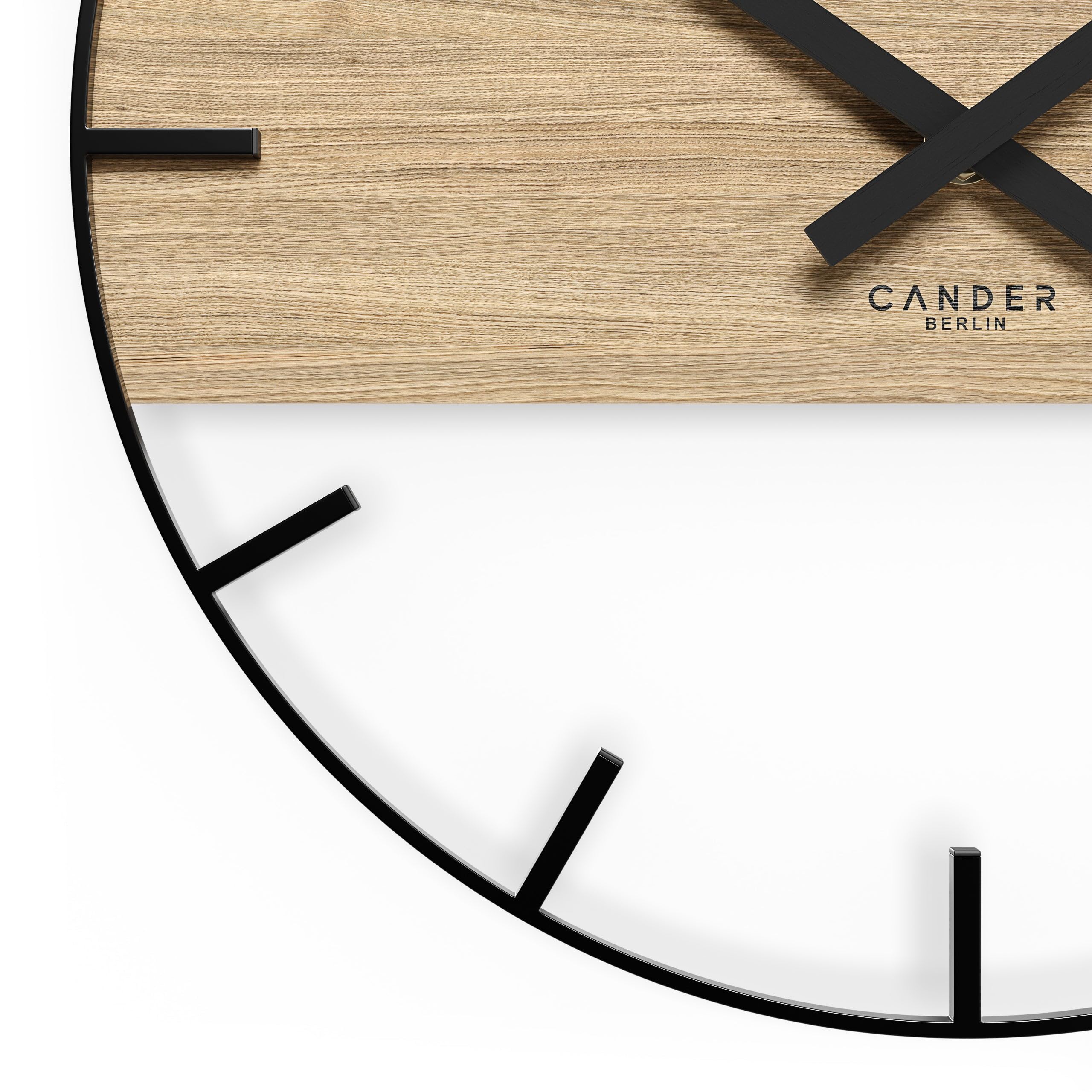 Cander Berlin MARLIT Vintage Wanduhr lautlos 33 cm Metall Holz Eichenfurnier ohne Tickgeräusche modern schwarz Wohnzimmer