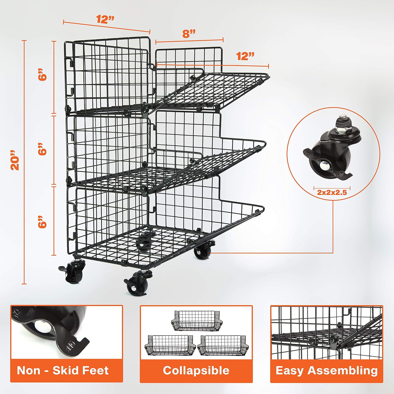 Kitchen Fruit Basket Stand 3 tier with wheels under sink organizers and storage for potatoes & onions produce holder storage bins vegetable holder for kitchen & house holder items