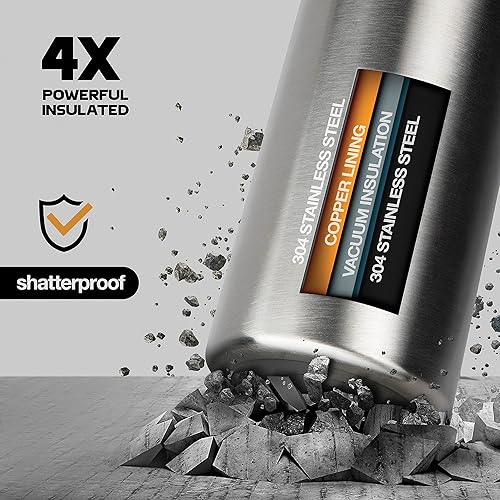 Miniatura 6 de Brewberry Botella deportiva de acero inoxidable y taza de viaje para bebidas calientes y frías, boca ancha, botella de agua deportiva de hidratación