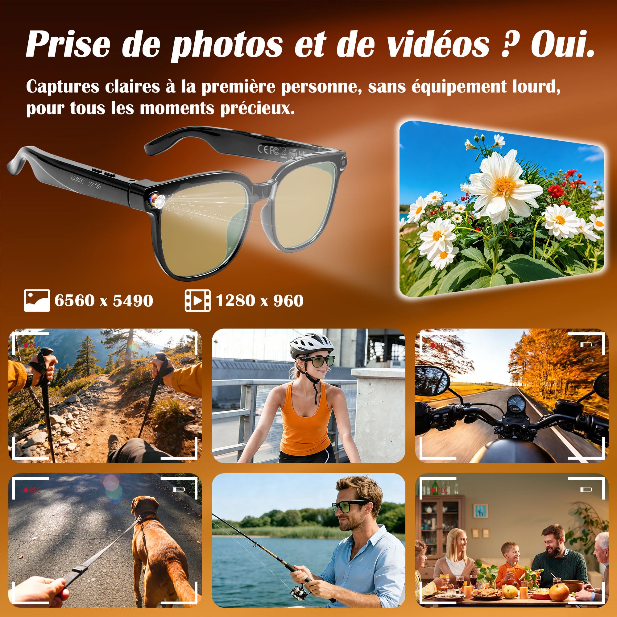 Lunette Camera IA, Lunettes Caméra Connectées, Mini Camera Espion
