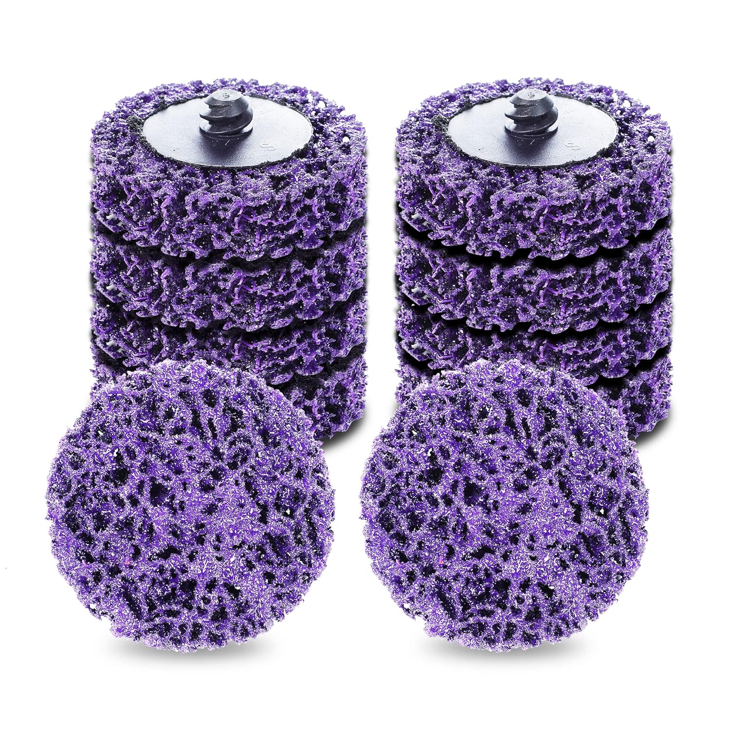 10 PCS 2" Quick Change Strip Discs, Purple Non Woven Nylon Easy Stripping Discs with Male R-Type Backing, Die Grinder Attachments for Clean Welds Paint Rust Removal Sanding Polishing