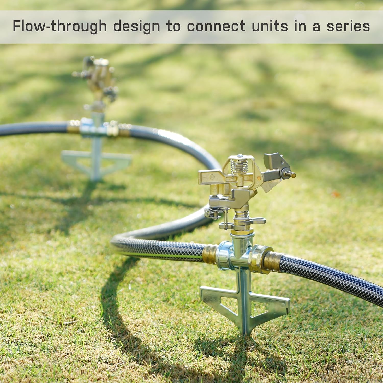 Eden 94147 Brass Impulse Sprinkler with Step Spike Gear Drive, Heavy Duty, Gardening Watering System, Garden&Lawns, Coverage up to 5278sq.ft