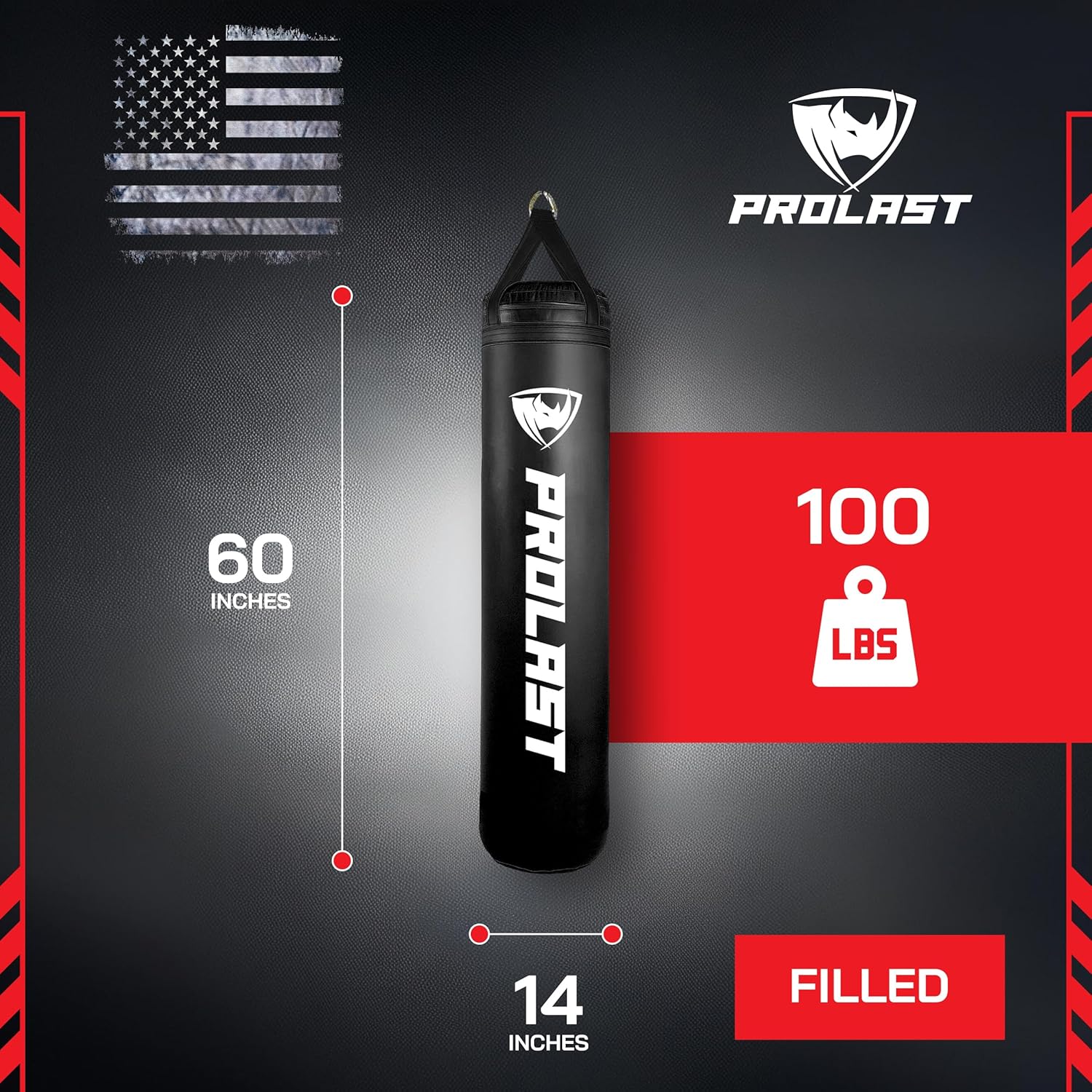 PROLAST Heavy Punching Kicking Bag for Adults, Boxing, MMA, Martial Arts, Muay Thai, Strength Training Equipment, Filled, 5ft, 100 lbs, Vertical Logo