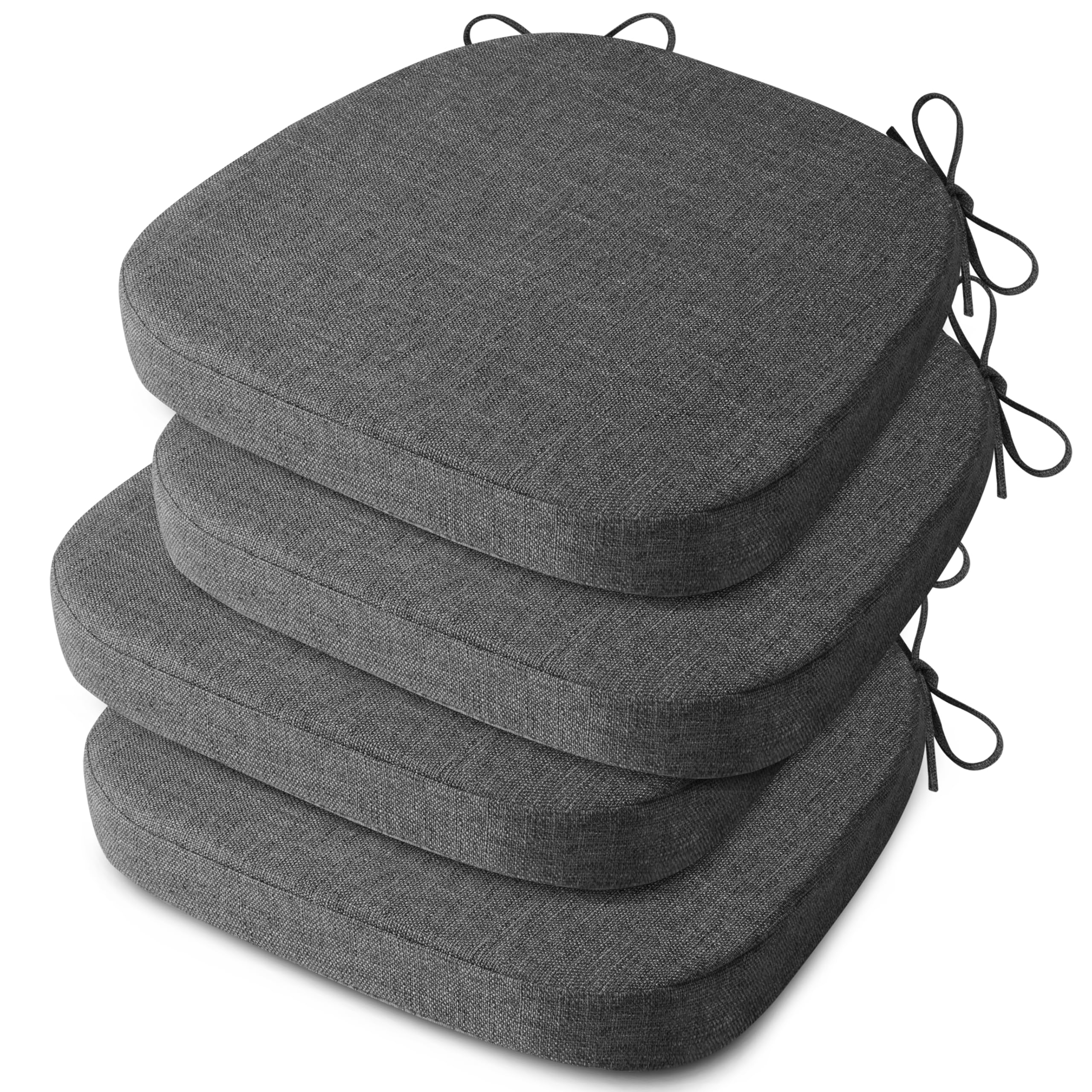 AddGrace rutschfeste Küchenstuhlsitzkissen – 4-teiliges Set D-Form Hochdicht-Schaumstoff Langlebige Sitzpolster 41 x 41 x 5 cm Dunkelgrau
