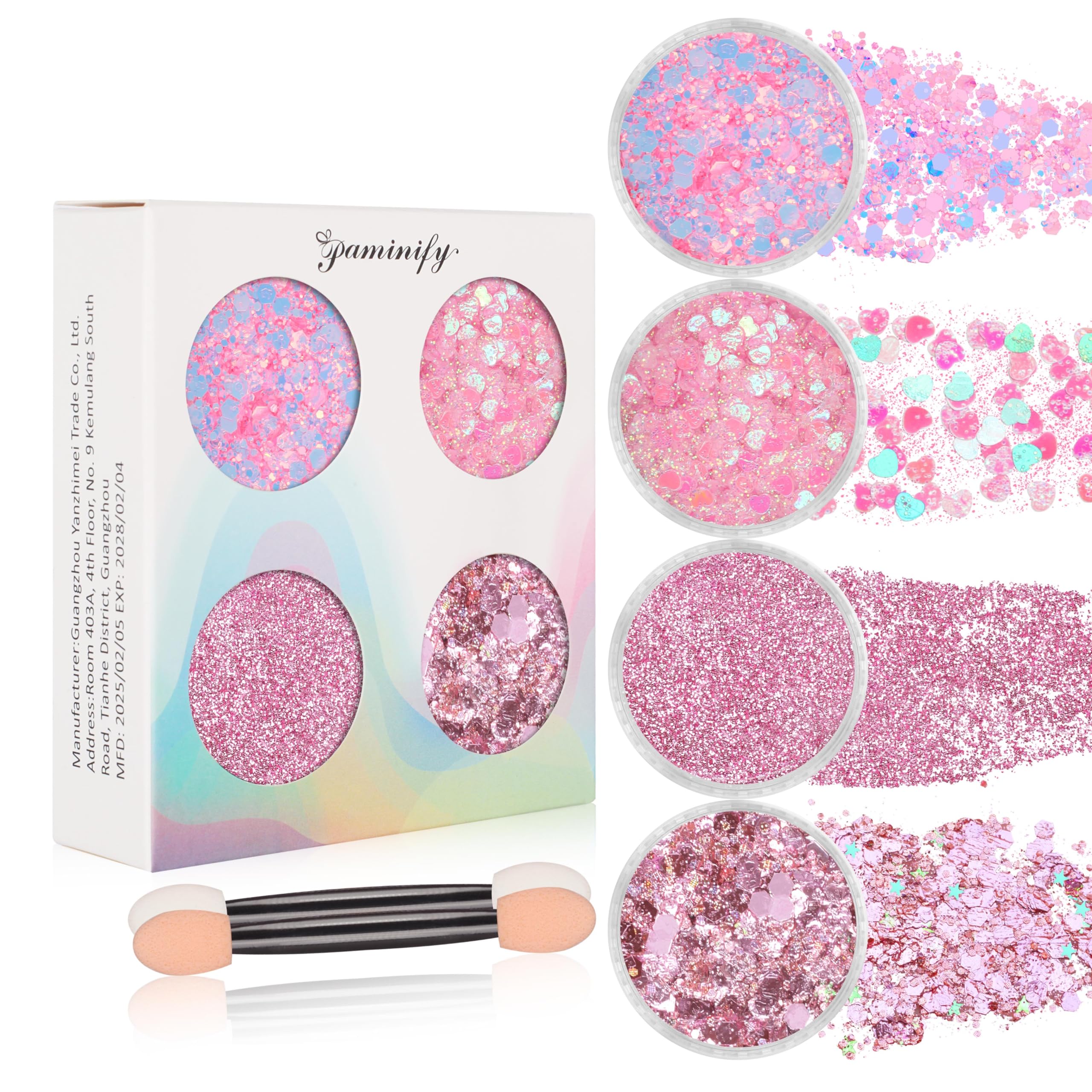 Paminify Pink Face Hair Glitter Gel,Valentines Day Makeup,10g/pc Body Glitter Mermaid Costume,Singer Concert Outfit for Women,Sparkling Holographic