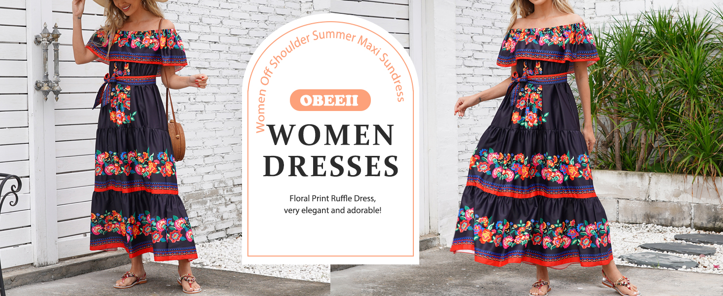 OBEEII Mexican Embroidered Dress for Women Traditional Off Shoulder Floral  Embroidery Lace Long Maxi Dress Cinco de Mayo Fiesta Dress Summer Casual  Party Beach Dresses Black S at Amazon Women's Clothing store