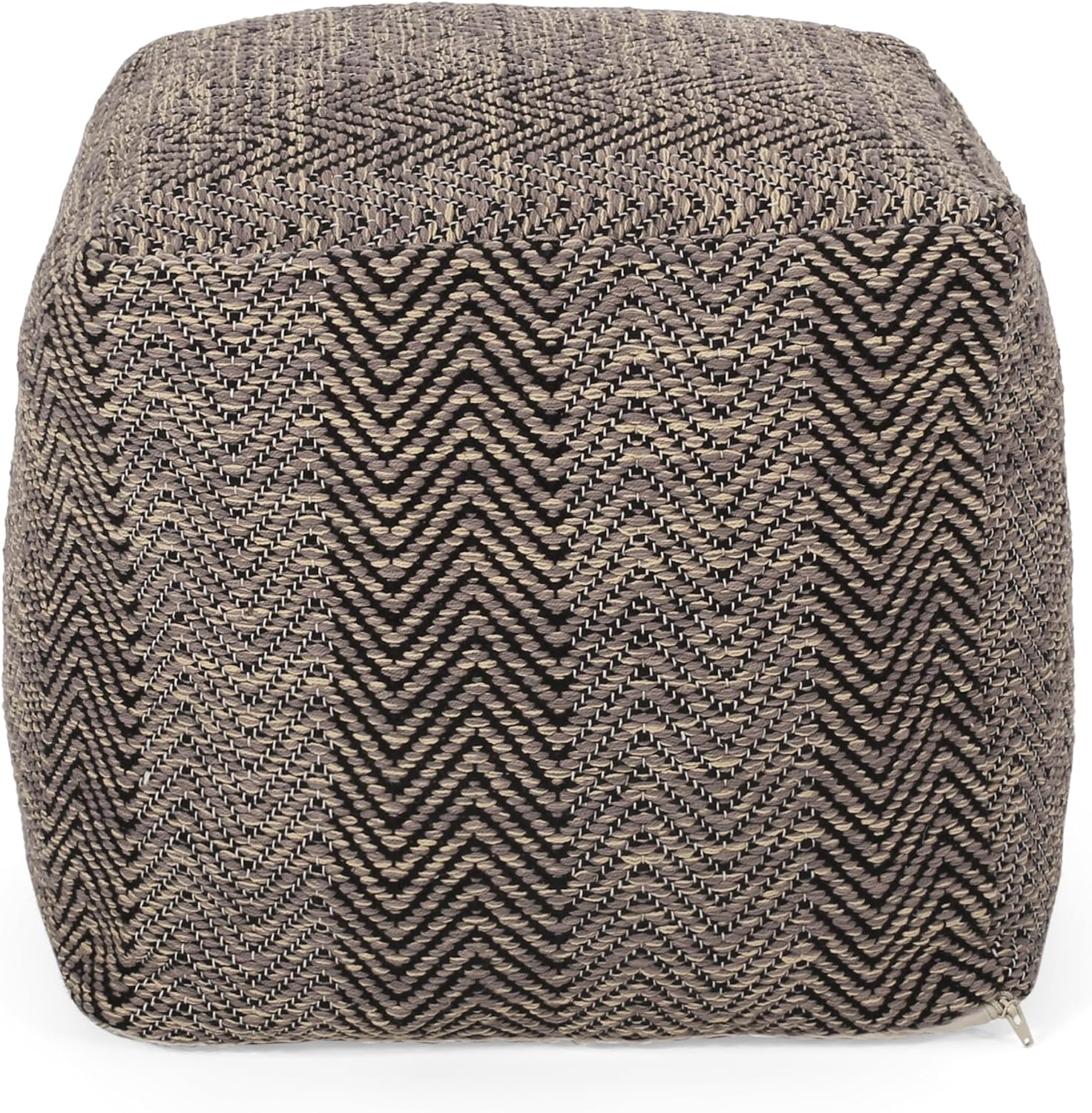 GDFStudio Boho Handmade Fabric Cube Pouf Ottoman Foot Stool - Bean Bag Floor Chair - Foot Rest Couch for Living Room Bedroom, Brown Beige and Yellow,15"" x 15"" x 15"", 312185N