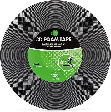 iCraft 5608 3D Foam Tape Jumbo Rolls, Black, 1/16 inch; 108 feet