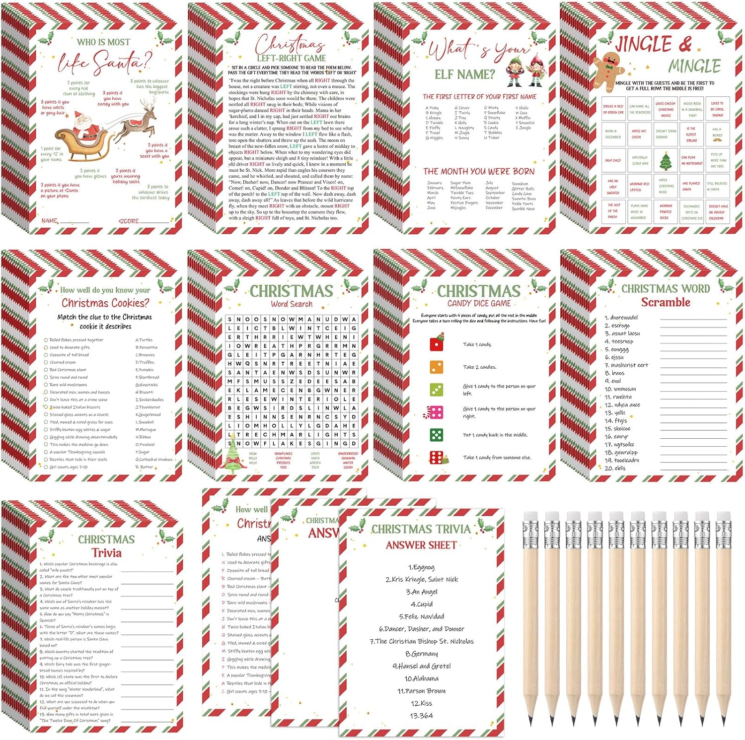 109 Pcs Christmas Trivia Party Games Set Xmas Festival Trivia Cards Word Scramble Christmas Games Christmas Pencils Holiday Activity Games for Friends Coworkers Party Groups 109 Pcs Christmas Trivia Party Games Set Xmas Festival Trivia Cards Word Scramble Christmas Games Christmas Pencils Holiday Activity Games for Friends Coworkers Party Groups